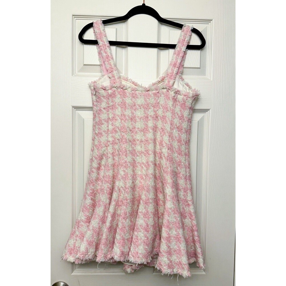 LoveShackFancy Tweed Mini Dress Women’s Size 6 Josalie Wool Houndstooth Pink New - Picture 7 of 10